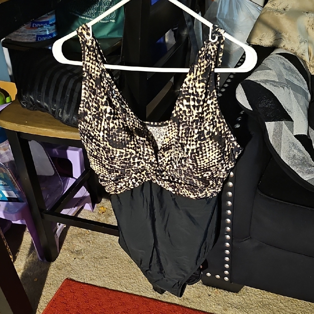 Caribbean Brown and Black One Piece Swimsuit with Plunging V-Neckline